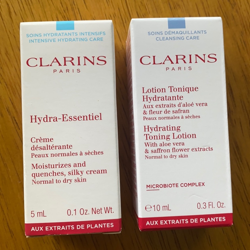 2 PC SET Clarins Paris Hydra-Essential Creme Cream + Lotion Tonique Travel NEW